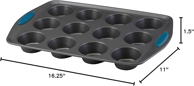 Rachael Ray Yum -o! Nonstick Bakeware 12-Cup Muffin Tin With Grips / Nonstick Cupcake Tin With Grips - 12 Cup, Gray