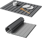 Large Stone Drying Mat for Kitchen Counter, 24"(L)×16"(W), Foldable Diatomaceous Earth Mat, Fast Drying & Absorbent Pad for Dishes, Bottles, Cups, Bathroom & Any Countertop (Gray)