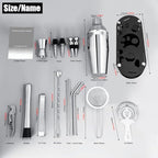 Cocktail Shaker Set Bartender Kit with Stand - 16 Piece Bar Tool Set Drink Mixer Set Includes : 25oz Shakers, Jigger, Strainer, Mixer Spoon, Muddler, Liquor Pourers, Straw (Silver)
