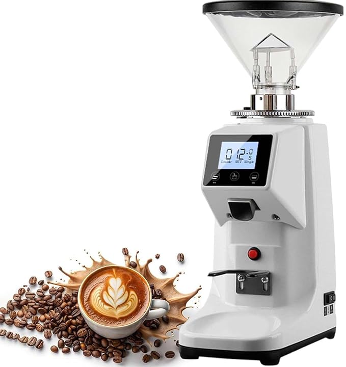 Electric Coffee Grinder, Low Noise Flat Burr Grinder Coffee 19 Settings & Digital Timer Display,Commercial Espresso Coffee Grinders,with 500/1500ML Large Capacity 1500ml-White