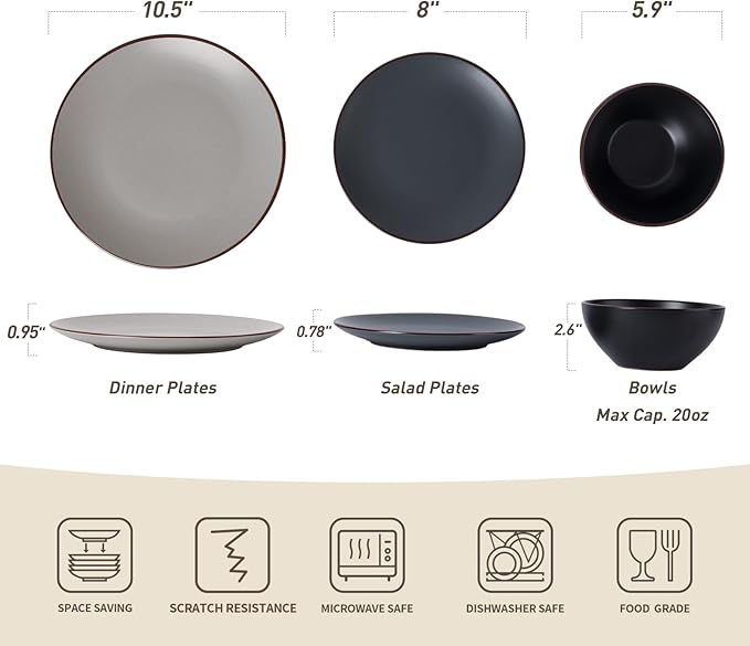 Famiware Venus Plates and Bowls Sets, 12 Pieces Stoneware Speckled Dinnerware Sets, Dishes Set for 4, Microwave and Dishwasher Safe, Matte Multi-color
