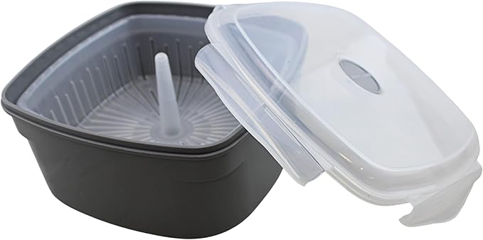 Microwave Vegetable Steamer Cooker for Healthy Cooking and Quick Meals, Cook Vegetables, Fish & Poultry, BPA-Free with Removable Strainer and Locking Vent Lid, 2.47L by Dependable Industries (Gray)