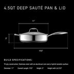HexClad Hybrid Nonstick 4.5-Quart Deep Sauté Pan with Tempered Glass Lid, Stay-Cool Handle, Dishwasher-Friendly, Oven-Safe Up to 900°F, Induction Ready, Compatible with All Cooktops