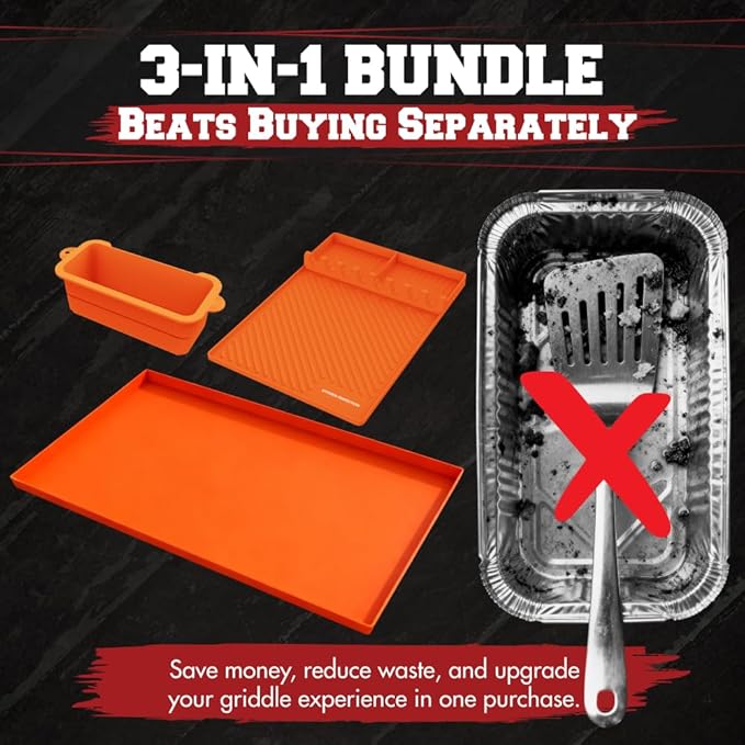 KITCHEN PERFECTION Ultimate Kit for Blackstone Griddle 28 Inch - Silicone Griddle Cover Mat + Griddle Accessories Mat + 2 PCS Silicone Grease Cup Liners Hermetic Protection from Rust & Debris All Year