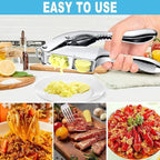 Garlic Press and Slicer 2 in 1, Rust Proof & Dishwasher Safe Professional Garlic Mincer Tool, Effortlessly Crush and Mince Garlic with this Ergonomic Handle-Garlic Slicer & Brush ANCQMI(Silver)