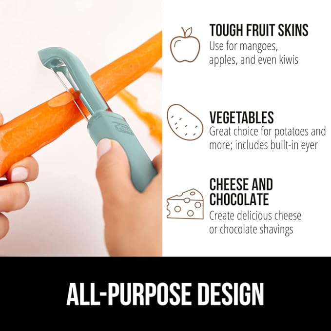 GORILLA GRIP Patented BPA-Free Sharp Stainless Steel Swivel Vegetable Peeler, Comfortable Handle Potato Peelers, Smooth Peeling, Peel Carrots Apple, Includes Blade Cover, Kitchen Tool, Mint