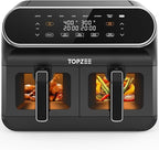 8 Quart Large Air Fryer - Dual Basket Airfryer with Easy View Windows, Preheat, Air Fry, Roast, Broil, Bake, Dehydrate, 2 Independent 4 QT Nonstick Dishwasher Safe Baskets, Black