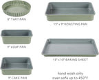 Sur La Table Kitchen Essential Carbon Steel Baking Pans Bakeware Set W/Premium PFOA, PFAS, PTFE Free Grey Non stick - Juniper Green Exterior