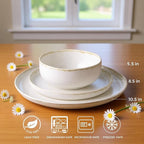 AmorArc Ceramic Dinnerware Sets, Wavy Rim Stoneware Plates and Bowls Sets, Highly Chip and Crack Resistant | Dishwasher & Microwave Dishes set, Service for 4 (12pc)-Speckled Cappuccino White