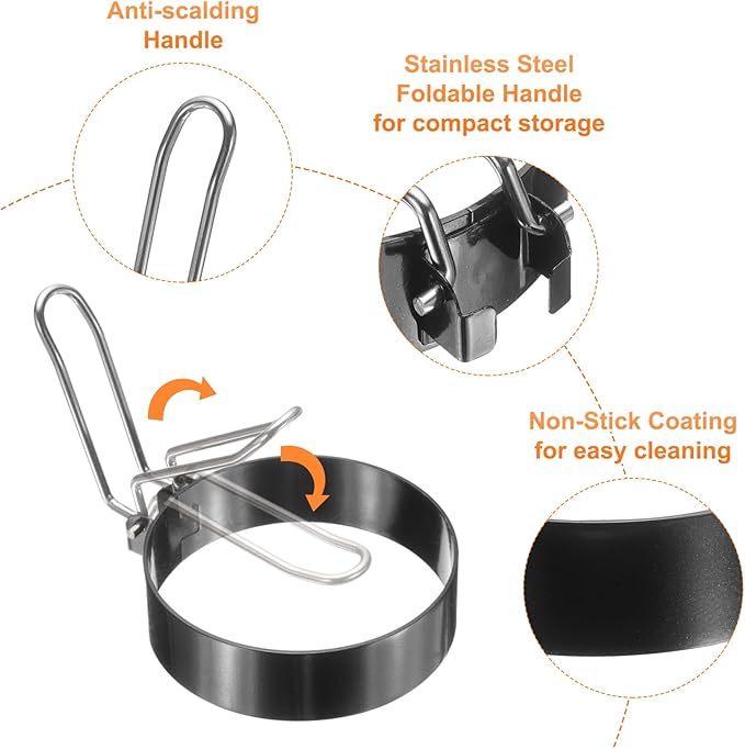 HARFINGTON 4Pcs Egg Rings 3.5" Stainless Steel Nonstick Pancake Cooking Ring for Griddle Frying Eggs Sandwich Omelets Breakfast