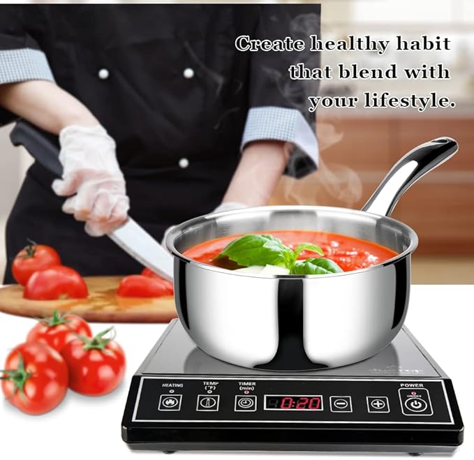 Duxtop Whole-Clad Tri-Ply Stainless Steel Saucepan with Lid, 3 Quart, Kitchen Induction Cookware