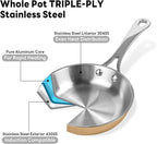 MACEVIA Mini 0.12QT Sauce Pan, 18/10 Stainless Steel Pans, Small Pot Butter Warmer With Handle, 3 Ply Stainless Frying Pans For Home Kitchen (4in/140ml) - Rose Gold