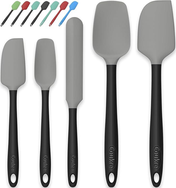 Coukre Silicone Spatula Set of 5,High Temperature Resistant, Food Grade Silicone, Dishwasher Safe, for Baking, Cooking (Gray)