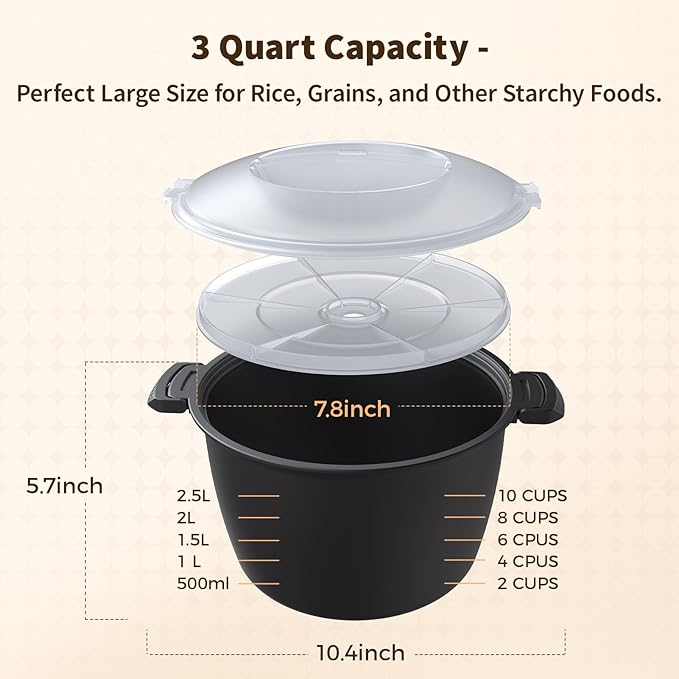Professional 3 Piece Set Micro Cookware, Microwave Veggie Steamer, Microwave Rice Cooker as Steamer, Mix, Server and Storage Food Bowl BPA Free, Dishwasher Safe, Nestable Storage, Size-1QT, 2QT, 3QT
