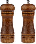 Pepper Mill - 5 inch Pepper Grinder Pepper Grinder Refillable Oak Salt and Pepper Grinder Set Sea Salt Grinder Ceramic Pepper Mill Grinder Adjustable Coarse to Fine pepper Grinder Mill (2Pack)