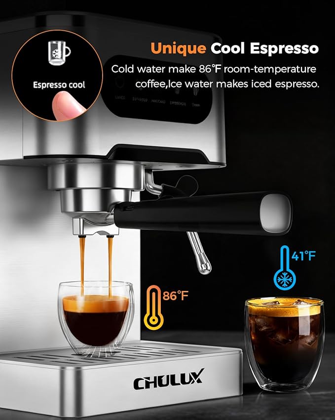 CHULUX Touchscreen Espresso Machine with Steam Wand, 20 Bar Cold Brew Espresso Coffee Maker with 50oz Water Tank for Cappucino, Latte, Americano