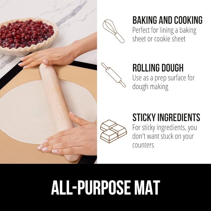 GORILLA GRIP Reusable Nonstick Silicone Baking Mat, 2 Pack, 16.5x11.87, BPA-Free Oven Safe Food Liner, For Cookie Sheets, No Mess Easy Clean Pastry Mats, Kitchen Essential, Half Sheet Size, Black