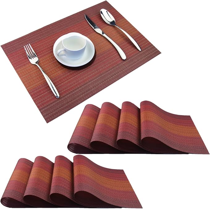 PIGCHCY Placemats Set of 8 Washable Durable Placemat Vinyl Heat Resistant Non-Slip Table Mats Indoor Outdoor (Scarlet Red)