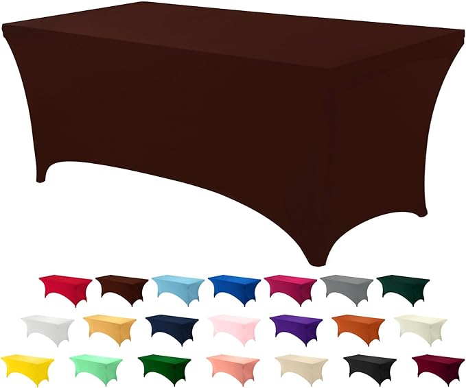 Utopia Kitchen 6FT Spandex Tablecloth [1 Pack, Light Coffee] 200 GSM Stretch, Fitted, Washable and Wrinkle Resistant Table Cloth Rectangle Cover for Trade Shows, Wedding, Parties [72Lx30Wx30H Inch]