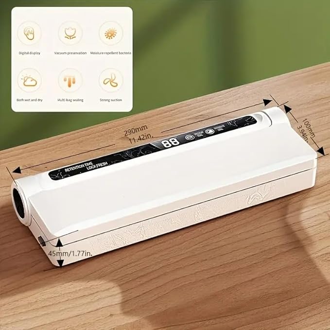 Vacuum Sealer Machine for Food Storage - 75KPA Strong Suction, Dry & Wet Modes, Includes 30 Vacuum Seal Bags, Digital Timer, Compact for Home Kitchen (Lightweight, BPA Free)