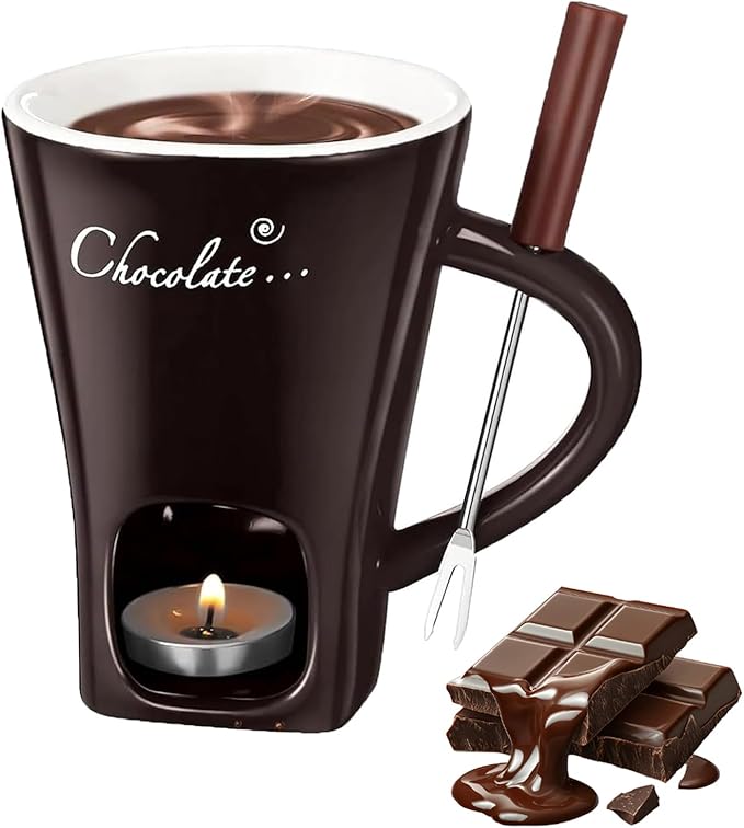 Chocolate Melting Mug With Candle, Ceramic Fondue Mug Meltie Cup, Melting Love Cup, Ideal Gifts For Christmas, Birthday, Wedding (Brown)