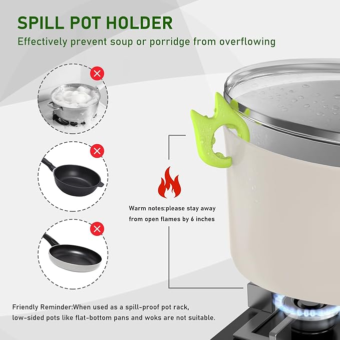 10-Pack Silicone Pot Clip Spoon Rest, Non-Slip Heat Resistant Spoon Holder for Pot, Kitchen Cooking Utensil Rest
