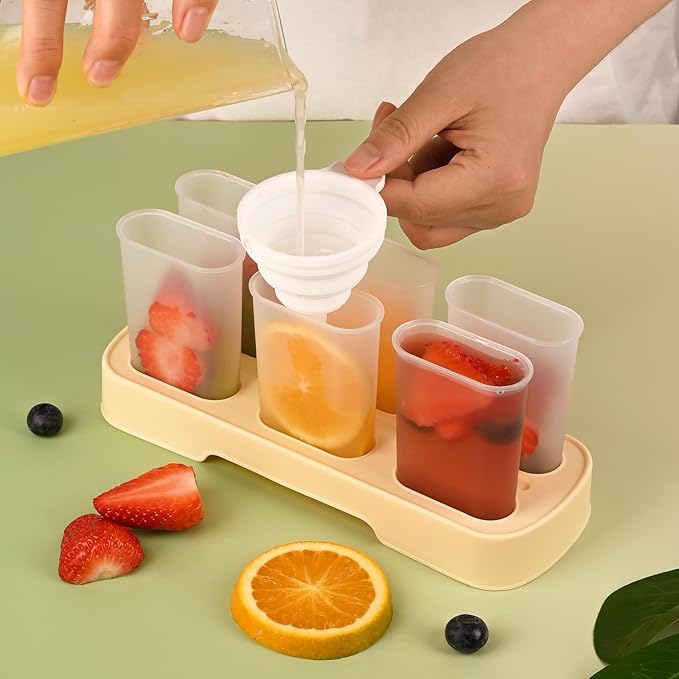 WMKGG Popsicles Molds Set, 6 PCS Ice Pop Mold,Homemade Ice Cream Mould with Sticks, Popsicle Maker(Yellow)