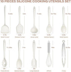 TeamFar Kitchen Cooking Utensils, 10 pcs Silicone Cooking Utensils Set, 446°F Heat Resistant Kitchen Gadgets Tools Set w/Spatula, Turners, Spoons, Soup Ladle, Pasta Server for Nonstick Cookware, White