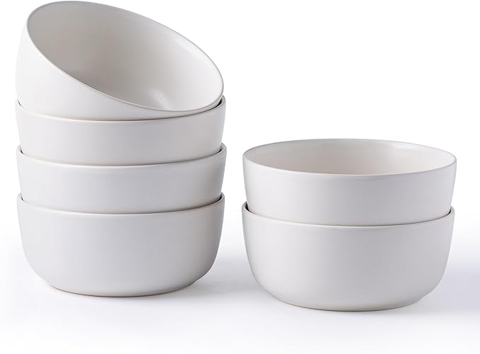 AmorArc Stoneware Cereal Bowls Set of 6, 26oz Soup Bowls Set for Cereal Soup Snacks, Modern Kitchen bowls for Meal, Dishwasher &Microwave Safe, Matte White