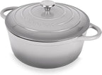 Nuovva Enamelled Cast Iron Dutch Oven Pot with Lid – 6.4 Quart Non Stick Casserole Pot – Heavy Duty & Oven Safe up to 500° F for Bread Baking, Braising, Stews, Roasting – 28cm Grey