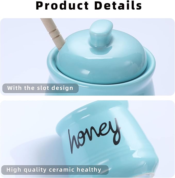 ONTUBE Honey Jar with Dipper and Lid, Ceramic Honey Pot 12oz, Turquoise