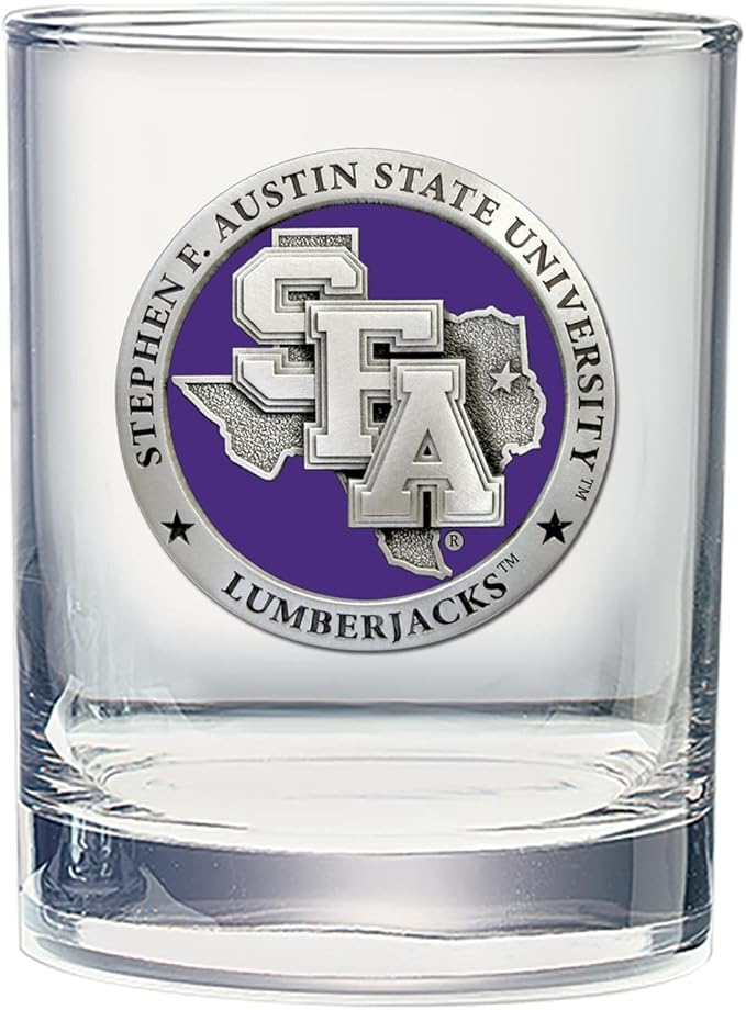 Heritage Pewter Stephen F. Austin University Double Old Fashion | Double Rocks Glass 14 OZ for Liquor | Expertly Crafted Pewter Glass