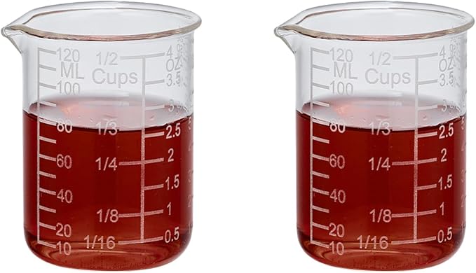 Ackers Etching Scale Measuring Glass -V-Shaped Spout Made of High Borosilicate Glass Measuring for Kitchen or Restaurant, Easy to Read, 120 ML (4 Oz)-Pack of 2