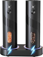 Electric Salt and Pepper Grinder Set with Charging Base，Matte Automatic Pepper Grinder Set Top-Refill, Flexible Coarsenes, 110ml Larger Capacity with LED Light for Home Kitchen (2 pack)