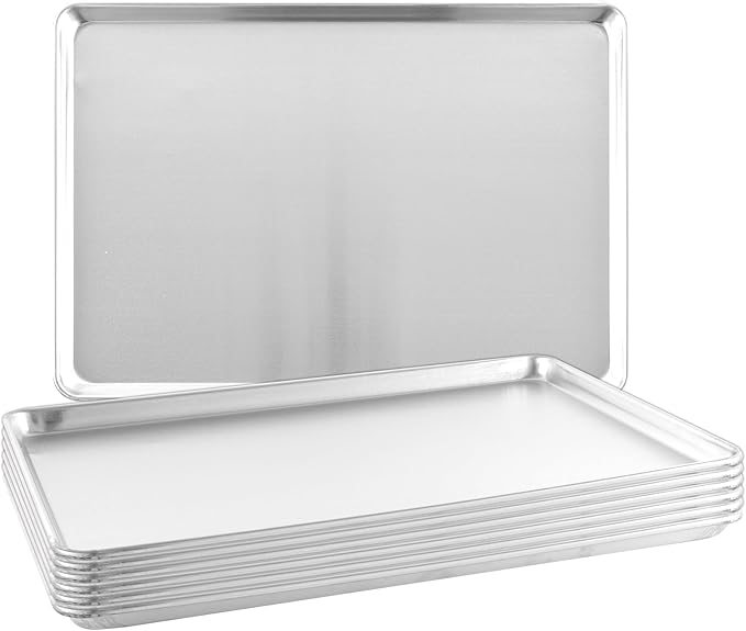 TENUP 6 Pack Aluminum Full Sheet Pan, 26" x 18" Heavy Duty Commercial Baking Tray Reinforced Rim, Warp-Resistant Rust-Free