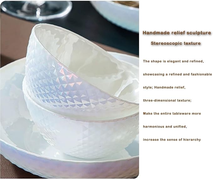 28 OZ Ceramic Soup Bowls for Kitchen White Diamond, Ultra light Set of 4 Perfect for Soup Bowls for Kitchen, Ramen Bowl, for Oatmeal, Fruit,Salad and Rice Bowl, Dishwasher & Microwave Safe (6.8 INCH)