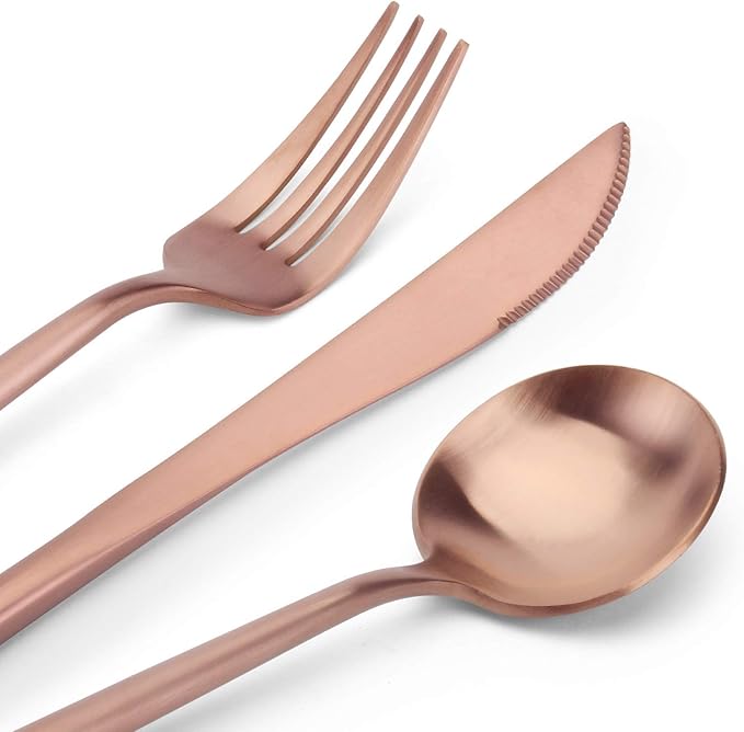 Matte Copper Silverware Set, SHARECOOK 20-Piece Stainless Steel Satin Finish Flatware Set Service for 4, Kitchen Utensil Set, Tableware Cutlery Set for Home and Restaurant