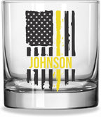Blue Ridge Mountain Gifts - Thin Yellow Line Whiskey Glass - Personalized Dispatch Glass, 911 Dispatch Appreciation, Yellow Line Merch, First Responders Gift, Custom Barware, Thin Gold Line Flag