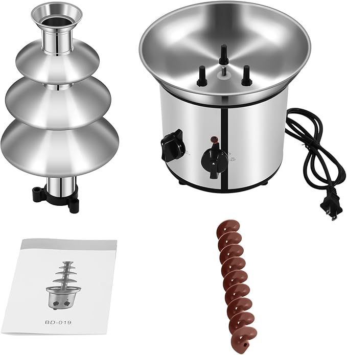 4 Tier Electric Chocolate Fondue Fountain Machine, Chocolate Fountain Electric Melting Machine with Anti-Slip Support Feet for Chocolate Candy Ranch Sauce Cheese Sauce Barbecue Sauce