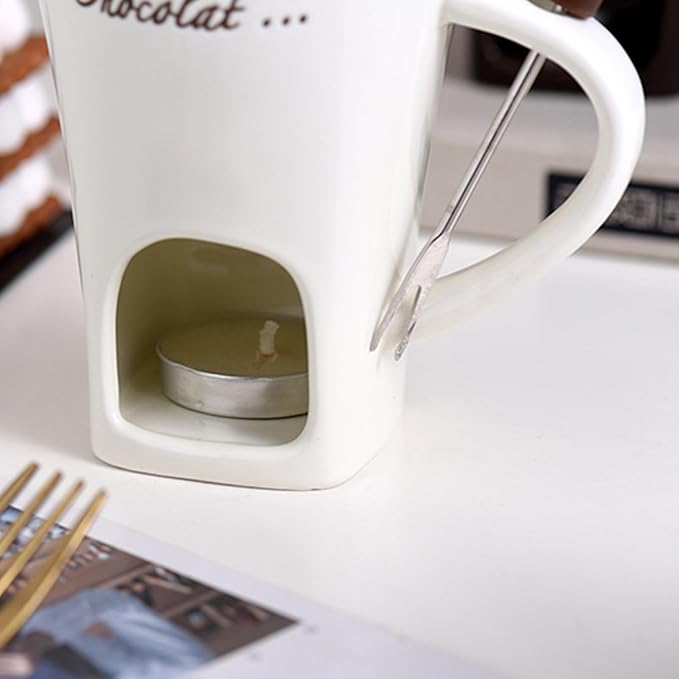 Ceramic Fondue Pot Set, Chocolate Mug With Forks, Perfect For Butter And Cheese Melting,Multipurpose,Personal Cheese Melting Cup