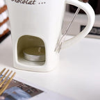 Ceramic Fondue Pot Set, Chocolate Mug With Forks, Perfect For Butter And Cheese Melting,Multipurpose,Personal Cheese Melting Cup