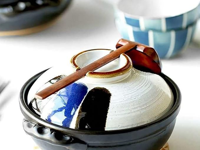 Japanese Ceramic Hot Pot Ceramic Stockpot Clay Cooking Pot Cookware Stovetop, Heat Resistant Casserole with Lid,Small Round Earthenware Clay Pot,Rice Cooker for Stew Soup Noodles,1.9l