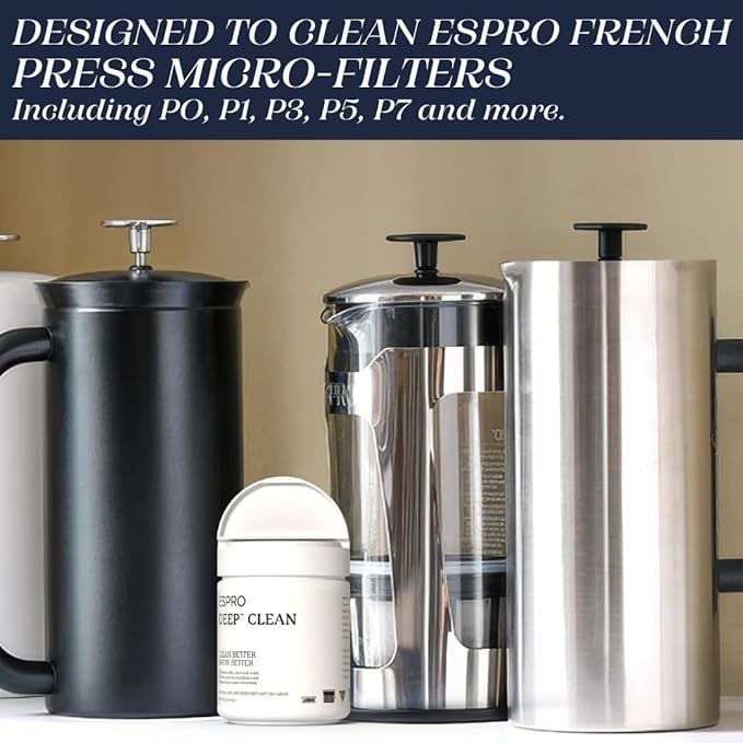 ESPRO Deep Clean, French Press Cleaning Powder Descaling Solution Coffee and Tea Micro-filters, 4.4 Ounces
