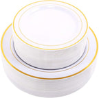 WDF 60PCS White Gold Plates Disposable - Gold Plastic Plates, Including 30-10.25inch Gold Dinner and 30-7.5inch Salad/Dessert for Thanksgiving