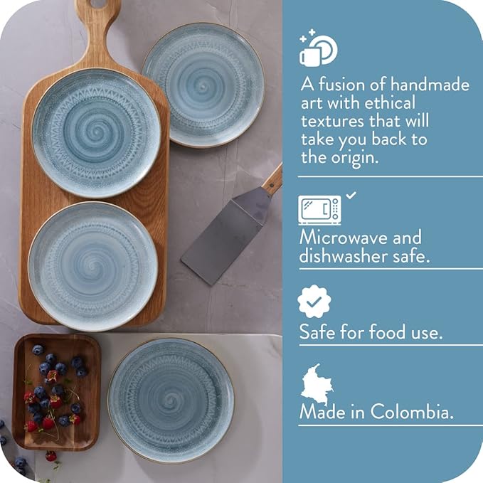 Corona Ceramic SALAD PLATES Set of 4 | Congo 8.4 inch Dish Set | Microwave Oven Dishwasher Safe | Scratch Resistant Modern Rustic Dinnerware |Ethnic desing | platos ensalada