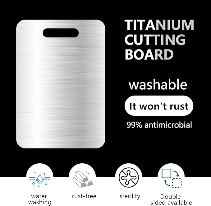 Titanium Cutting Board Set of 1, 15 * 11.5inches,Titanium Cutting Boards for Kitchen, Food Grade Metal Double Sided Chopping Boards for Kitchen Counter Meat Vegetable Fruit Outdoor Camping