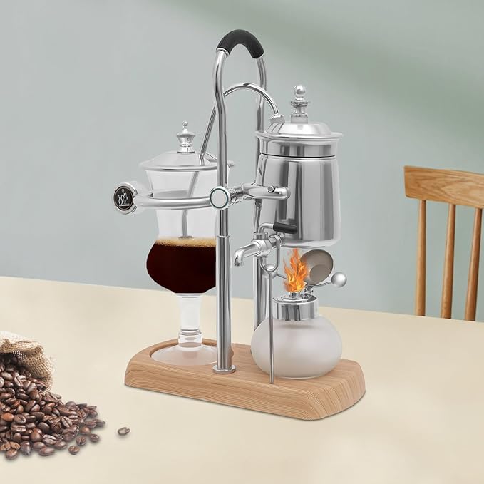 Balance Siphon Coffee Maker Belgian Royal Vintage Coffee Maker Retro Gravity Coffee Machine 13.53 OZ Vacuum Coffee Makers Brewing System for Commercial and Domestic Use (Silver)