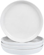 8-Inch Stoneware Dinner Plates - 4 Piece Ceramic Plates for Pasta, Salad, or Appetizers - Microwave and Dishwasher Safe, Plates Set for Casual Dining or Formal Gatherings,White(Grey Bottom)