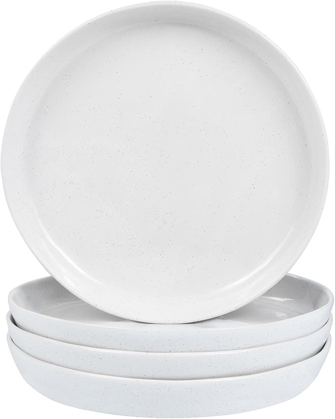 8-Inch Stoneware Dinner Plates - 4 Piece Ceramic Plates for Pasta, Salad, or Appetizers - Microwave and Dishwasher Safe, Plates Set for Casual Dining or Formal Gatherings,White(Grey Bottom)