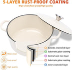 Enameled Cast Iron Cookware Set, 5-Piece Ceramic Coated Pots & Pans with Dutch Oven and Lid, PFAS/PTFE/PFOA-Free, Induction Gas Oven Safe, Cream White Cookware Set